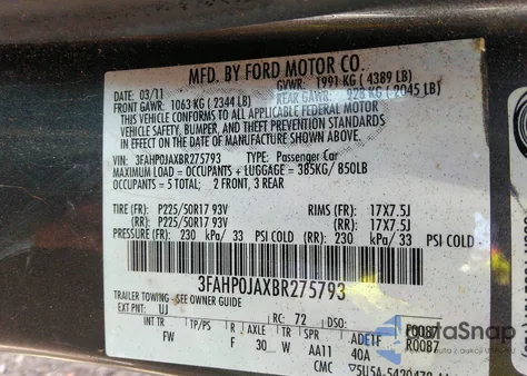 2011 Ford Fusion Sel from USA, damaged, VIN 3FAHP0JAXBR275793